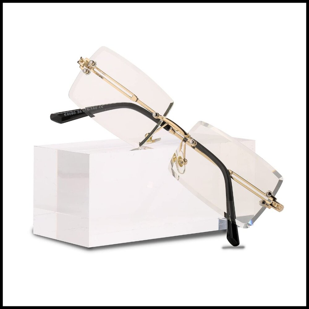 Rimless Rectangular Sunglasses Retro Frameless Y2… - image 1